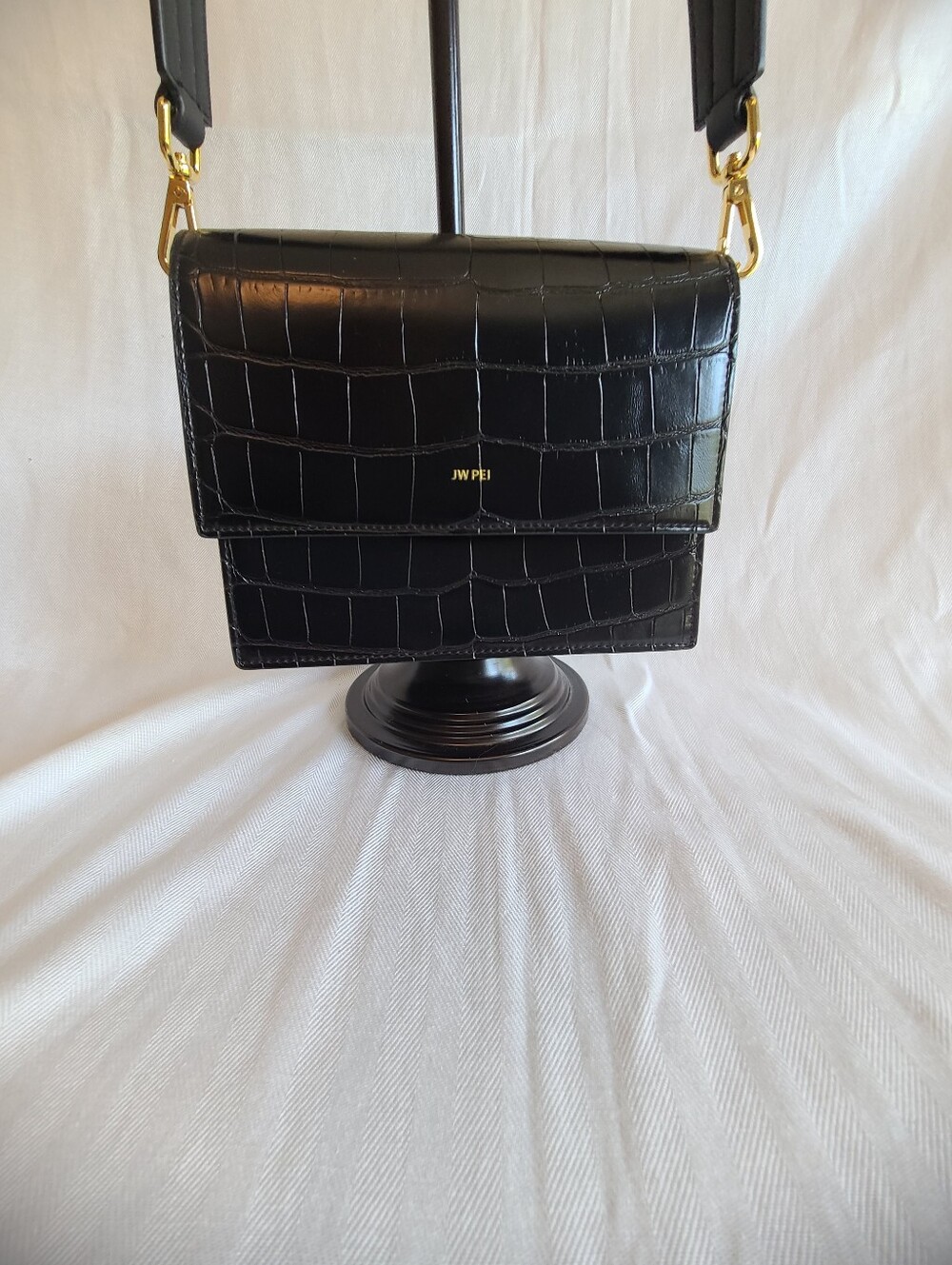 JW PEI Black Croc-Embossed Crossbody Bag